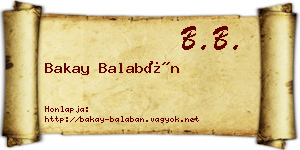 Bakay Balabán névjegykártya